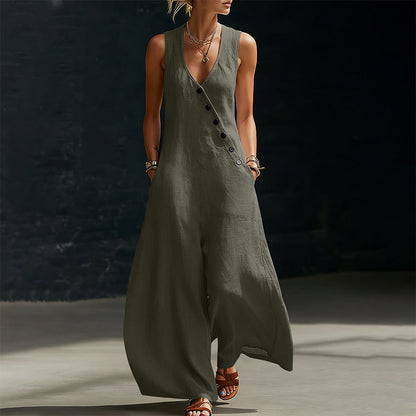 🌿✨Women's Sleeveless V-Neck Jumpsuit with Pockets – Lightweight, Flattering & Made For Comfort💃