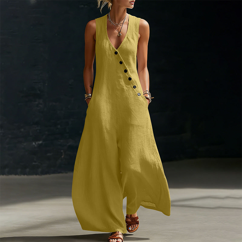 🌿✨Women's Sleeveless V-Neck Jumpsuit with Pockets – Lightweight, Flattering & Made For Comfort💃