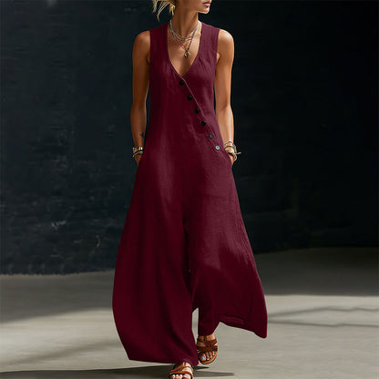 🌿✨Women's Sleeveless V-Neck Jumpsuit with Pockets – Lightweight, Flattering & Made For Comfort💃