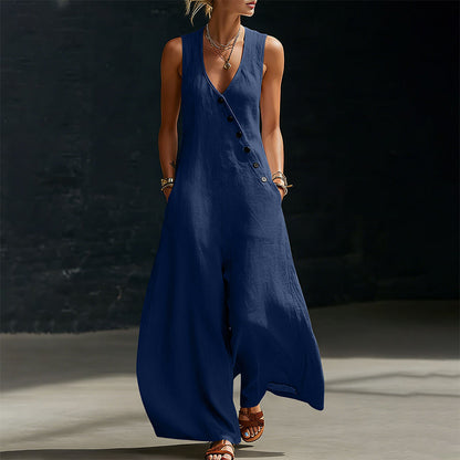 🌿✨Women's Sleeveless V-Neck Jumpsuit with Pockets – Lightweight, Flattering & Made For Comfort💃