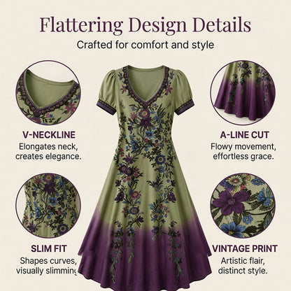 🌸✨Women's Vintage V-Neck Floral Maxi Dress – Flowy, Comfortable & Beautifully Feminine☀️