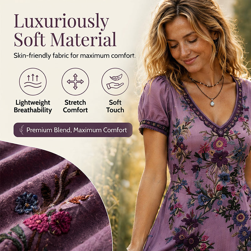 🌸✨Women's Vintage V-Neck Floral Maxi Dress – Flowy, Comfortable & Beautifully Feminine☀️