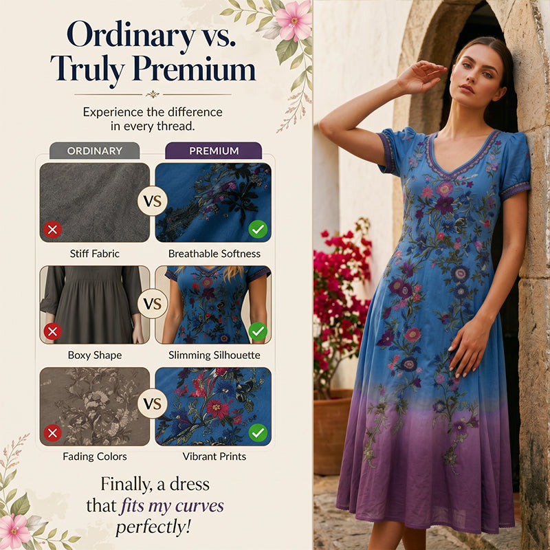 🌸✨Women's Vintage V-Neck Floral Maxi Dress – Flowy, Comfortable & Beautifully Feminine☀️