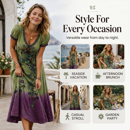 🌸✨Women's Vintage V-Neck Floral Maxi Dress – Flowy, Comfortable & Beautifully Feminine☀️
