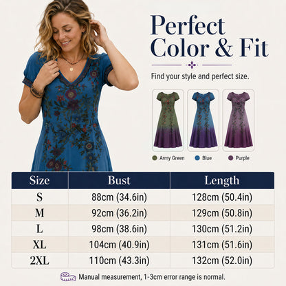 🌸✨Women's Vintage V-Neck Floral Maxi Dress – Flowy, Comfortable & Beautifully Feminine☀️