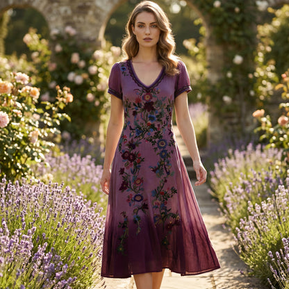 🌸✨Women's Vintage V-Neck Floral Maxi Dress – Flowy, Comfortable & Beautifully Feminine☀️