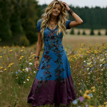 🌸✨Women's Vintage V-Neck Floral Maxi Dress – Flowy, Comfortable & Beautifully Feminine☀️