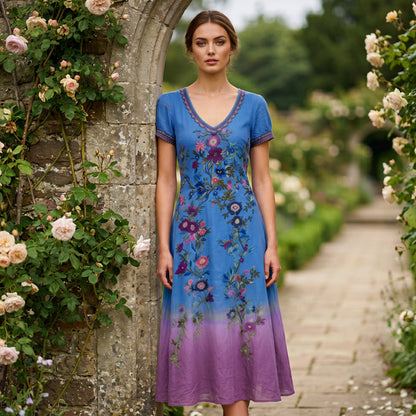 🌸✨Women's Vintage V-Neck Floral Maxi Dress – Flowy, Comfortable & Beautifully Feminine☀️