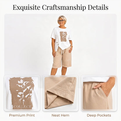 🌞Sommer-Sale 55% RABATT⚡Über 50.000 verkauft💕👕Damen Freizeit-Zweiteiler Sommer-Shorts-Set✨Lockeres Kurzarm-Oberteil + Shorts mit elastischem Bund Loungewear Urlaubs-Matching-Outfit