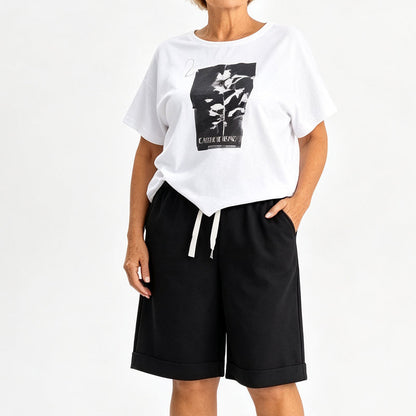 🌞Sommer-Sale 55% RABATT⚡Über 50.000 verkauft💕👕Damen Freizeit-Zweiteiler Sommer-Shorts-Set✨Lockeres Kurzarm-Oberteil + Shorts mit elastischem Bund Loungewear Urlaubs-Matching-Outfit