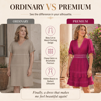 🌸Women's V-Neck Lace Tiered Ruffle Dress – Lace Details, Flattering Fit & Effortless Elegance 💐
