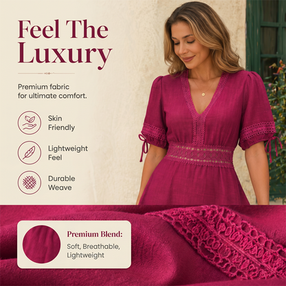 🌸Women's V-Neck Lace Tiered Ruffle Dress – Lace Details, Flattering Fit & Effortless Elegance 💐