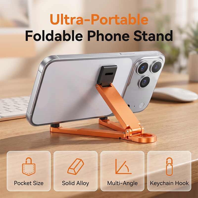 📱Mini Aluminum Phone Stand Keychain Foldable Desktop Holder – Small Gadget, Big Convenience✨