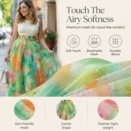 🌺 Women's Watercolor Floral Print Tulle Midi Skirt – Feminine, Flowy & Perfect For Any Occasion 💐