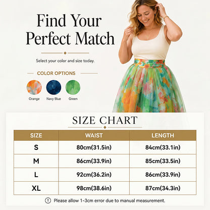 🌺 Women's Watercolor Floral Print Tulle Midi Skirt – Feminine, Flowy & Perfect For Any Occasion 💐