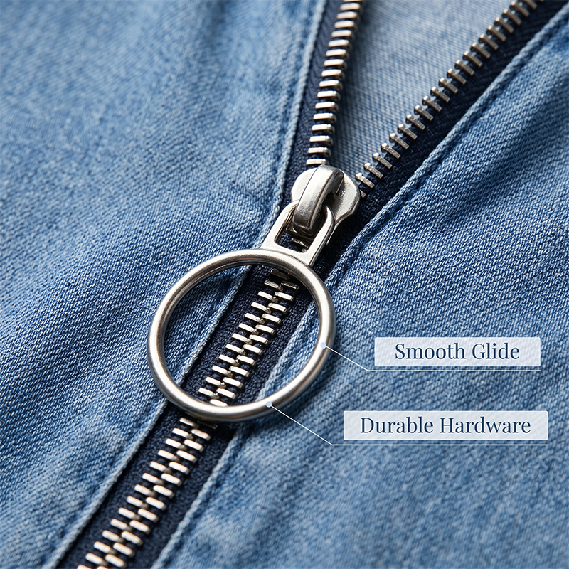 💙 50% Rabatt heute – Damen lässiges Jeanshemdkleid Lockerer Revers Kurzarm Reißverschlusskleid mit Taschen✨