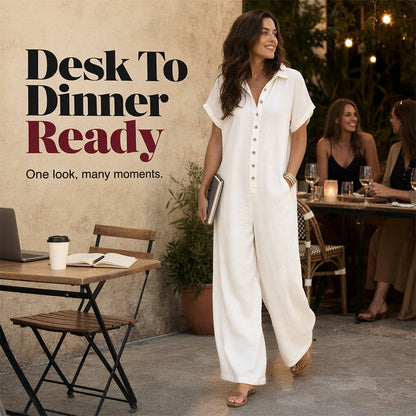 🌿Women's Casual Loose Short Sleeve Button Jumpsuit – Comfortable, Flattering & Effortlessly Stylish✨