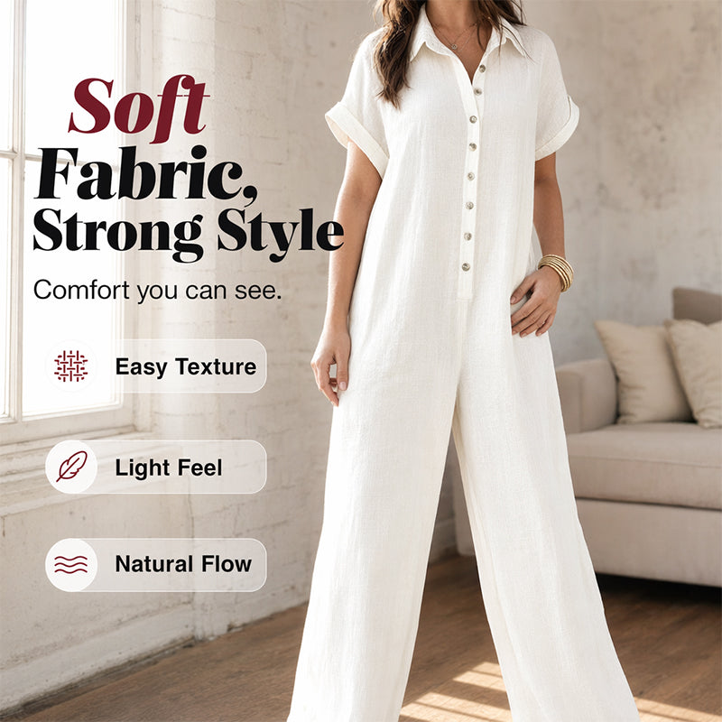 🌿Women's Casual Loose Short Sleeve Button Jumpsuit – Comfortable, Flattering & Effortlessly Stylish✨