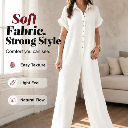 🌿Women's Casual Loose Short Sleeve Button Jumpsuit – Comfortable, Flattering & Effortlessly Stylish✨