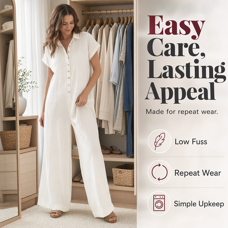 🌿Women's Casual Loose Short Sleeve Button Jumpsuit – Comfortable, Flattering & Effortlessly Stylish✨