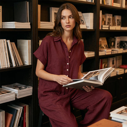 🌿Women's Casual Loose Short Sleeve Button Jumpsuit – Comfortable, Flattering & Effortlessly Stylish✨