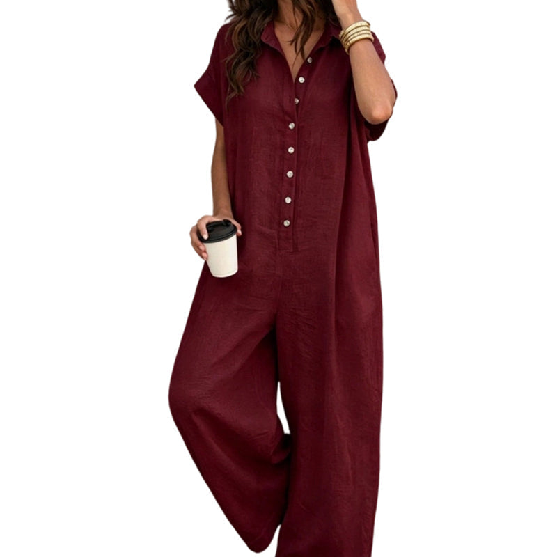 🌿Women's Casual Loose Short Sleeve Button Jumpsuit – Comfortable, Flattering & Effortlessly Stylish✨