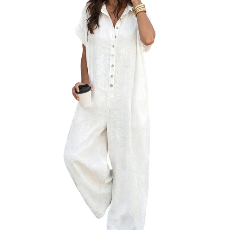 🌿Women's Casual Loose Short Sleeve Button Jumpsuit – Comfortable, Flattering & Effortlessly Stylish✨