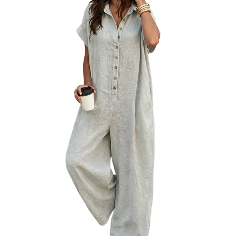 🌿Women's Casual Loose Short Sleeve Button Jumpsuit – Comfortable, Flattering & Effortlessly Stylish✨