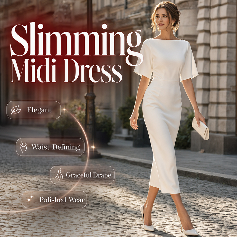 💃✨Women Elegant Boat Neck Flutter Sleeve Dress – Flattering Fit From Office To Evening 💕