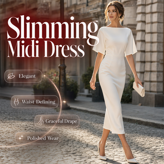 💃✨Women Elegant Boat Neck Flutter Sleeve Dress – Flattering Fit From Office To Evening 💕