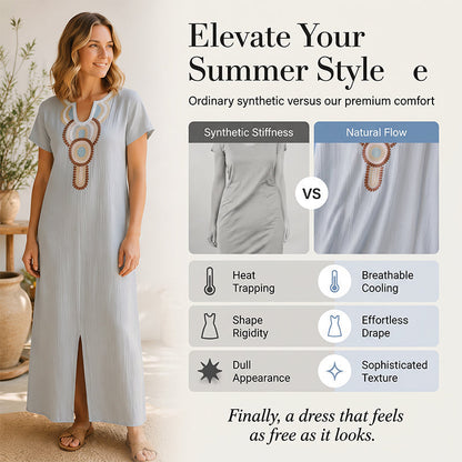 🌸Women's Embroidered Maxi Dress with Front Slit– Elegant Flowing Style With Front Slit ✨