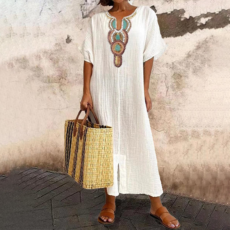 🌸Women's Embroidered Maxi Dress with Front Slit– Elegant Flowing Style With Front Slit ✨
