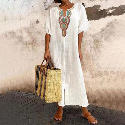 🌸Women's Embroidered Maxi Dress with Front Slit– Elegant Flowing Style With Front Slit ✨