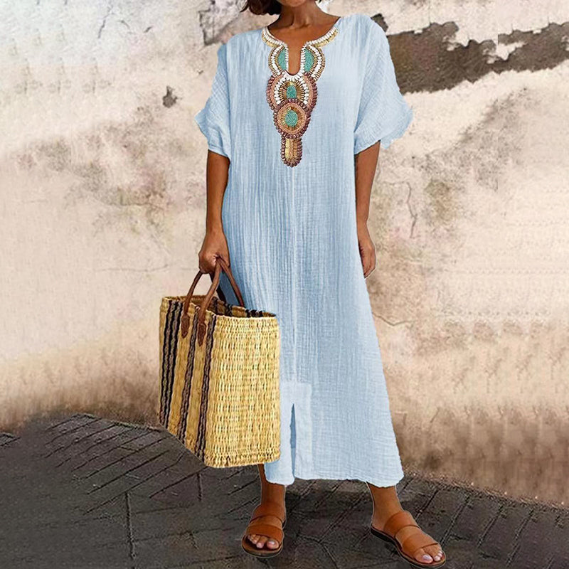 🌸Women's Embroidered Maxi Dress with Front Slit– Elegant Flowing Style With Front Slit ✨