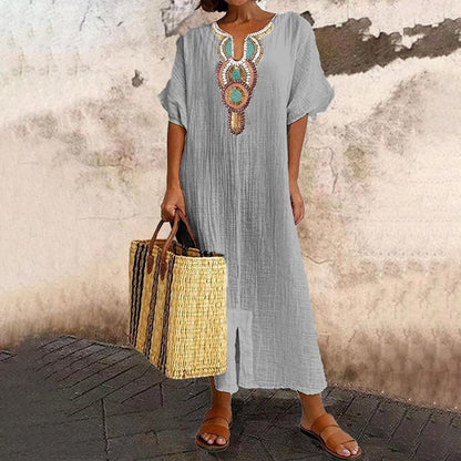 🌸Women's Embroidered Maxi Dress with Front Slit– Elegant Flowing Style With Front Slit ✨