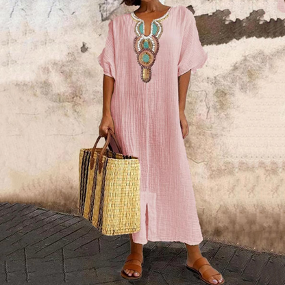 🌸Women's Embroidered Maxi Dress with Front Slit– Elegant Flowing Style With Front Slit ✨
