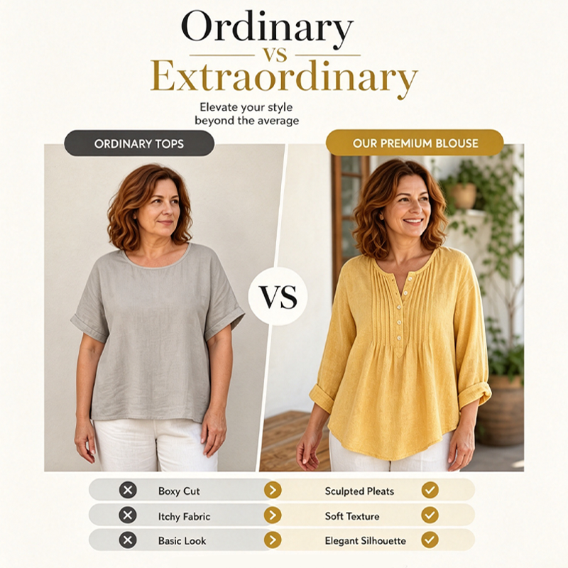 🔥👚2026 Sommer-Hot-Sale⚡️Damen Langarm Plissierte Henley-Hals Bluse✨Weich Atmungsaktiv Elegant Lässiges Plissiertes Oberteil Tägliches Pendler-Outfit💐