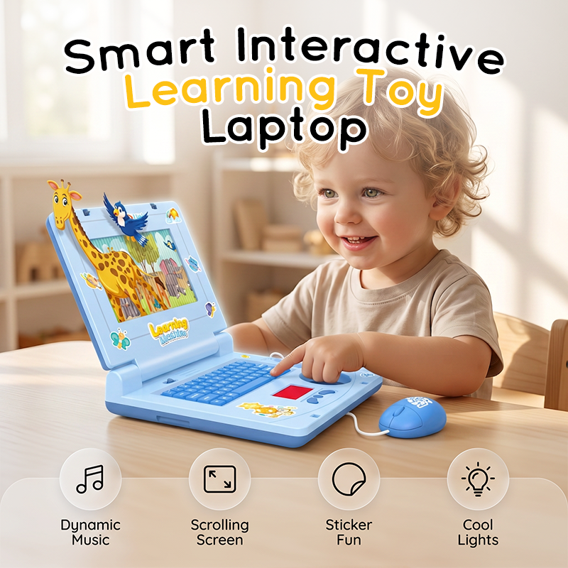 🔥 Interactive Simulation Toy Laptop – Pretend Play Computer with A-Z Keyboard & 1-10 Number Keys, 55+ Songs Lights Sounds, 5 Learning Modes (ABC/Numbers/Music/Games/Messages), Foldable with Handle