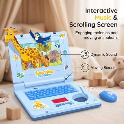 🔥 Interactive Simulation Toy Laptop – Pretend Play Computer with A-Z Keyboard & 1-10 Number Keys, 55+ Songs Lights Sounds, 5 Learning Modes (ABC/Numbers/Music/Games/Messages), Foldable with Handle