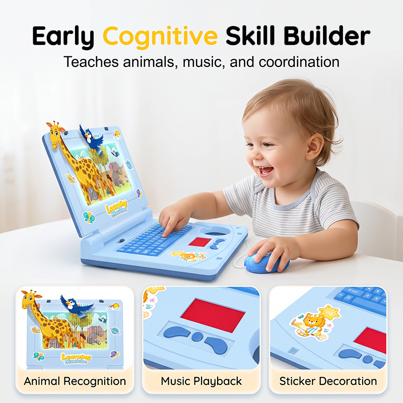 🔥 Interactive Simulation Toy Laptop – Pretend Play Computer with A-Z Keyboard & 1-10 Number Keys, 55+ Songs Lights Sounds, 5 Learning Modes (ABC/Numbers/Music/Games/Messages), Foldable with Handle