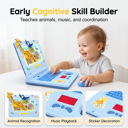 🔥 Interactive Simulation Toy Laptop – Pretend Play Computer with A-Z Keyboard & 1-10 Number Keys, 55+ Songs Lights Sounds, 5 Learning Modes (ABC/Numbers/Music/Games/Messages), Foldable with Handle