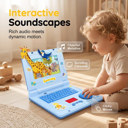 🔥 Interactive Simulation Toy Laptop – Pretend Play Computer with A-Z Keyboard & 1-10 Number Keys, 55+ Songs Lights Sounds, 5 Learning Modes (ABC/Numbers/Music/Games/Messages), Foldable with Handle