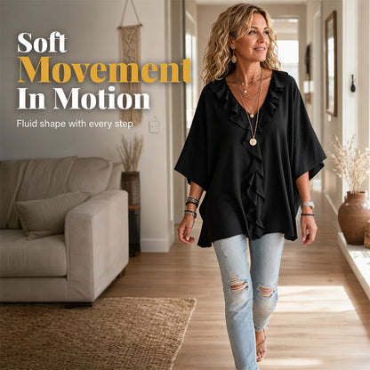Trending Now⭐💫 Flowy V-Neck Top with Ruffle Accent – Versatile Solid Color That Pairs with Everything