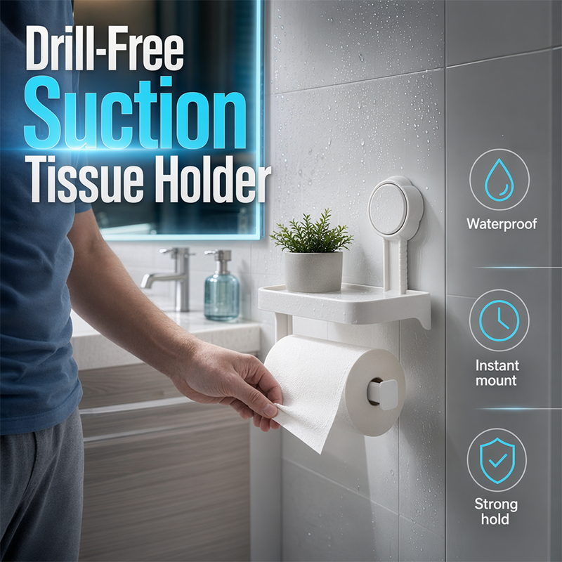 🚽Suction Cup Paper Roll Holder – Easy Install With Handy Storage Tray ✨
