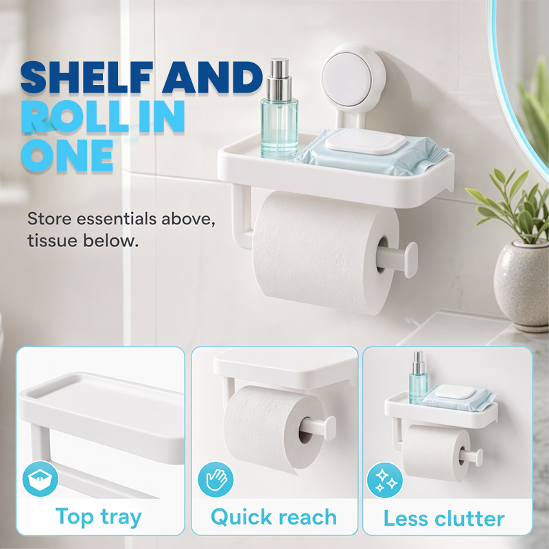 🚽Suction Cup Paper Roll Holder – Easy Install With Handy Storage Tray ✨