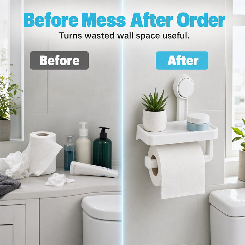 🚽Suction Cup Paper Roll Holder – Easy Install With Handy Storage Tray ✨
