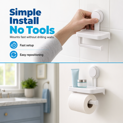 🚽Suction Cup Paper Roll Holder – Easy Install With Handy Storage Tray ✨