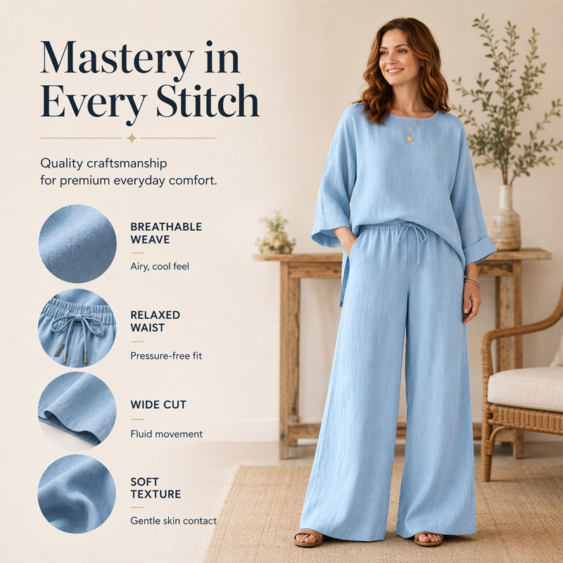 🍂 Late Summer: Women's Two-Piece Linen Blend Set, Casual Style ✨ Combining Comfort and Classic Style