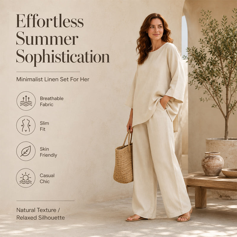 🍂 Late Summer: Women's Two-Piece Linen Blend Set, Casual Style ✨ Combining Comfort and Classic Style