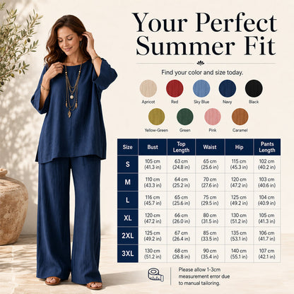 🍂 Late Summer: Women's Two-Piece Linen Blend Set, Casual Style ✨ Combining Comfort and Classic Style